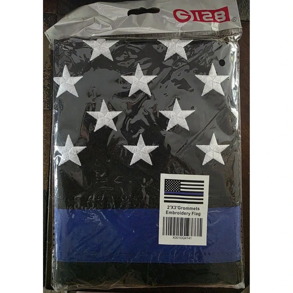 Thin Blue Line Flag 2x3 Outdoor Police Flags Back Embroidered Stars and Sewn ...